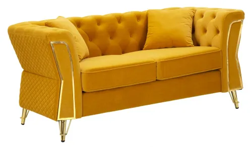 Estila Dizajnová glamour sedačka Velaria so žltým zamatovým poťahom a ozdobným prešívaním so zlatými detailmi 162 cm