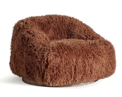 Estila Luxusné glamour kreslo Lavonne s veľkým kožušinovým poťahom a drevenou okrúhlou podstavou 116 cm