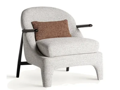 Estila Luxusné atypické industriálne sivé kreslo Bilod s hnedým obdĺžnikovým vankúšom a kovovu čiernou konštrukciou 88 cm