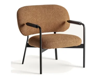 Estila Luxusné moderné čalúnené hnedé bouclé kreslo Milie s čiernou kovovou konštrukciou 83 cm