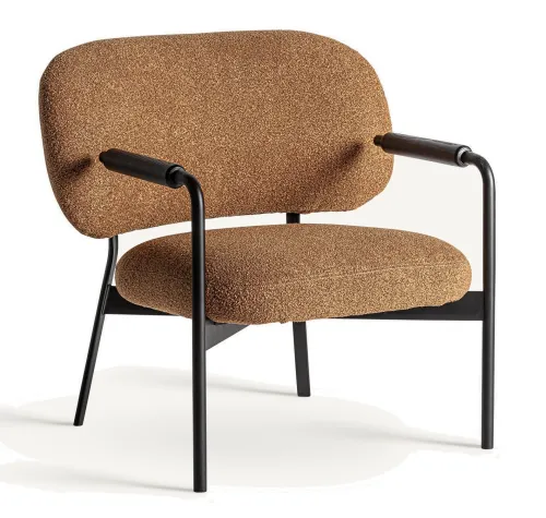 Estila Luxusné moderné čalúnené hnedé bouclé kreslo Milie s čiernou kovovou konštrukciou 83 cm