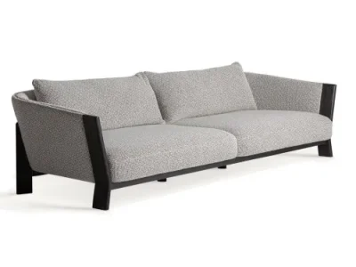 Detail produktu Estila Luxusná sivá škandinávska sedačka Naria obdĺžnikového tvaru z masívneho čierneho dreva s látkovým poťahom 254 cm