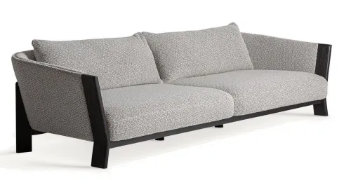 Estila Luxusná sivá škandinávska sedačka Naria obdĺžnikového tvaru z masívneho čierneho dreva s látkovým poťahom 254 cm