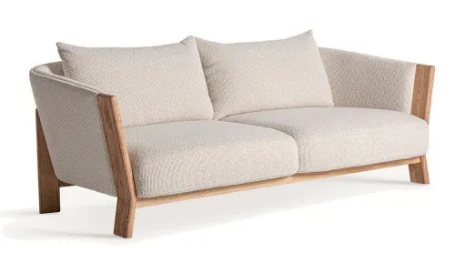 Estila Luxusná béžová škandinávska sedačka Naria obdĺžnikového tvaru z masívneho dubového dreva s látkovým poťahom 200 cm