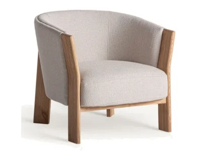 Estila Luxusné škandinávske kreslo Naria s béžovým látkovým poťahom a svetlými dubovými nožičkami 70 cm