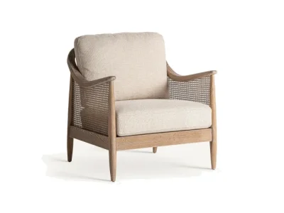 Estila Luxusné retro čalúnené béžové kreslo Milonisa s drevenou hnedou konštrukciou a ratanovým viedenským výpetom 86 cm