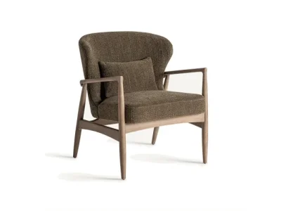 Estila Luxusné retro čalúnené kaki zelené kreslo Ulinop s drevenými hnedými nožičkami a opierkami na ruky 83 cm