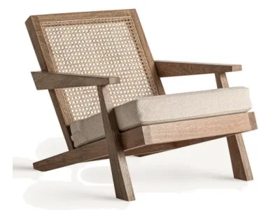 Estila Luxusné koloniálne masívne hnedé kreslo Puners s viedenským výpletom a členeným béžovým sedadlom 90 cm