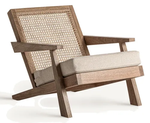 Estila Luxusné koloniálne masívne hnedé kreslo Puners s viedenským výpletom a členeným béžovým sedadlom 90 cm