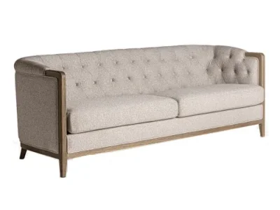 Estila Luxusná vidiecka béžová sedačka Susanne s prešívaním na opierke v chesterfield štýle a hnedou drevenou podstavou 206 cm