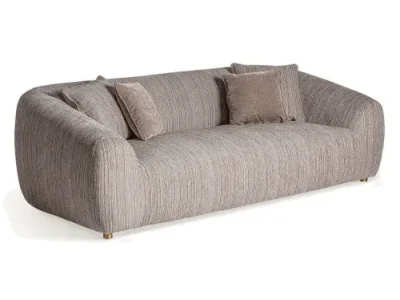 Estila Luxusná art deco trojmiestna čalúnená taupé sedačka Gobala s kovovými zlatými nožičkami a štyrmi vankúšmi 230 cm