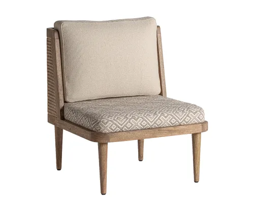 Estila Luxusné etno čalúnené hnedé kreslo Lunia s textilným vzorovaným poťahom v béžovej farbe s masívnym rámom 89 cm