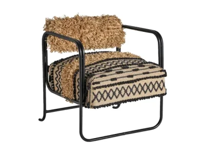 Estila Luxusné etno čalúnené kreslo Astrid s kožušinovým prešívaním a čierno hnedým vzorovaním 72 cm