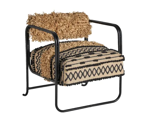 Estila Luxusné etno čalúnené kreslo Astrid s kožušinovým prešívaním a čierno hnedým vzorovaním 72 cm