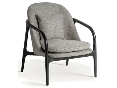 Estila Luxusné moderné čalúnené sivé kreslo Hubert s textúrovaným poťahom a masívnou čiernou konštrukciou 84 cm