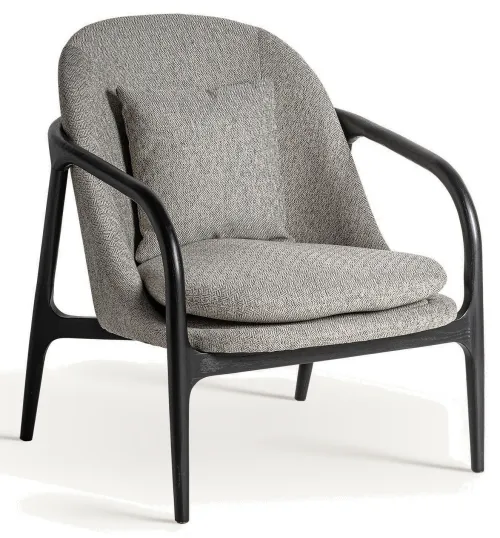 Estila Luxusné moderné čalúnené sivé kreslo Hubert s textúrovaným poťahom a masívnou čiernou konštrukciou 84 cm