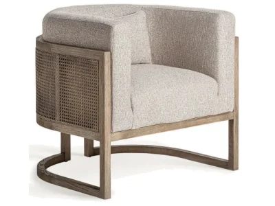 Estila Luxusné art deco čalúnené kreslo Aster s béžovým poťahom a hnedou masívnou konštrukciou s viedenským výpletom 84 cm