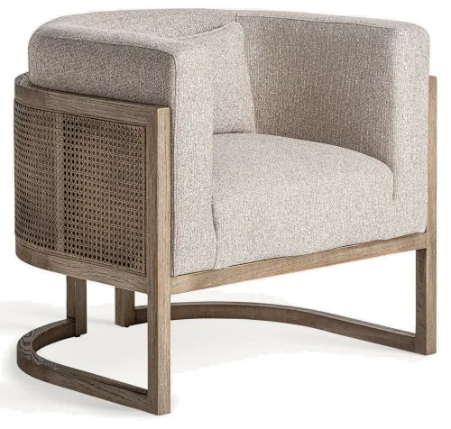 Estila Luxusné art deco čalúnené kreslo Aster s béžovým poťahom a hnedou masívnou konštrukciou s viedenským výpletom 84 cm