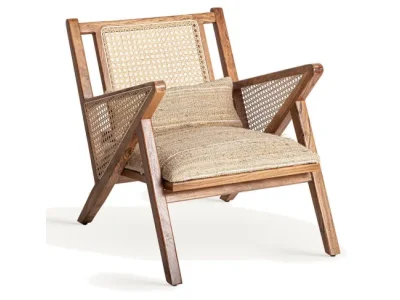 Estila Luxusné masívne kreslo Iudis s hnedým dreveným rámom a béžovým viedenským výpletom s čalúneným sedadlom a vankúšom 73 cm