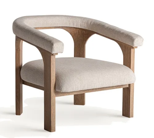 Estila Luxusné art deco masívne hnedé kreslo Rarin s čalúnením a béžovým textilným poťahom 80 cm