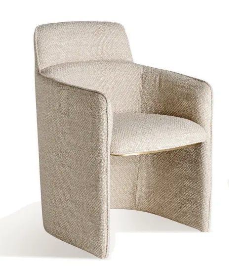 Estila Luxusné art deco béžové čalúnené prešívané kreslo Ria s úzkou konštrukciou a textilným poťahom so zlatým kovovým detailom 86 cm