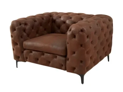 Estila Chesterfield hnedé kožené prešívané kreslo Modern Barock s mohutnými opierkami a kovovými čiernymi nožičkami 120 cm