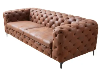 Estila Luxusná chesterfield hnedá kožená prešívaná trojmiestna sedačka Modern Barock s čiernymi kovovými nožičkami 235 cm