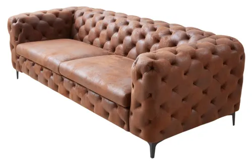 Estila Luxusná chesterfield hnedá kožená prešívaná trojmiestna sedačka Modern Barock s čiernymi kovovými nožičkami 235 cm