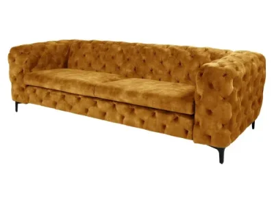 Estila Luxusná trojmiestna chesterfield sedačka Modern Barock so zamatovým poťahom s prešívaním v horčicovej farbe s nožičkami 235 cm