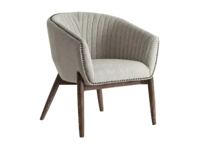 Estila Štýlové retro čalúnené sivé kreslo Jasmin z masívneho hnedého dreva a textilného poťahu s ozdobnými nitmi 79 cm
