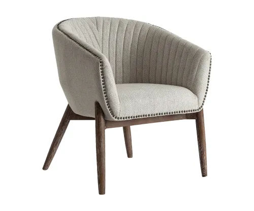 Estila Štýlové retro čalúnené sivé kreslo Jasmin z masívneho hnedého dreva a textilného poťahu s ozdobnými nitmi 79 cm