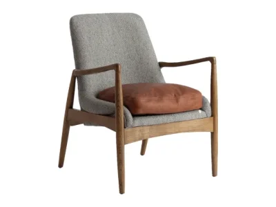 Estila Luxusné vintage sivé kreslo Raul s koženým vankúšom s masívnymi hnedými nožičkami 83 cm