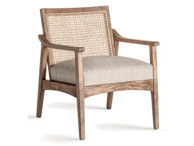 Estila Luxusné koloniálne ratanové hnedé kreslo Horen s viedenským výpletom a sivým čalúneným sedadlom 78 cm