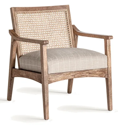 Estila Luxusné koloniálne ratanové hnedé kreslo Horen s viedenským výpletom a sivým čalúneným sedadlom 78 cm