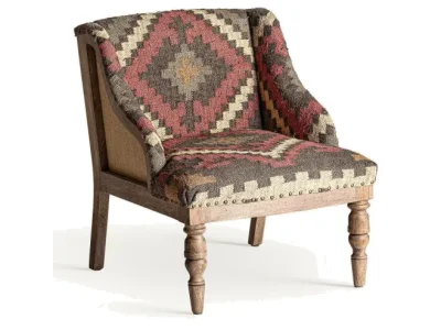 Estila Luxusný etno vzorované čalúnené kreslo Luris s jutovým poťahom v zemitých farbách z masívneho hnedého dreva s nitmi 77 cm