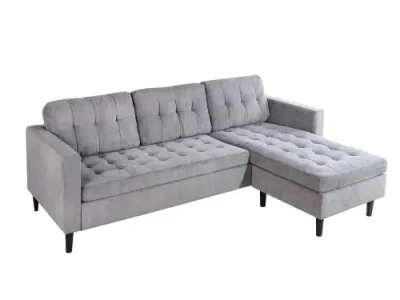 Detail produktu Estila Dizajnová trojmiestna rohová sedačka Sallen so sivým menčestrovým poťahom a štvorcovým prešívaním 220 cm