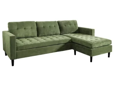 Estila Dizajnová trojmiestna univerzálna rohová sedačka Sallen s menčestrovým zeleným poťahom a prešívaním 220 cm
