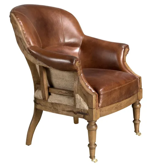 Estila Luxusné vintage kreslo Arachio s koňakovo hnedým poťahom z pravej kože s vyrezávaným masívnym rámom 93 cm
