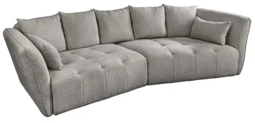 Estila Luxusná päťmiestna veľká atypická sedačka Queen s bouclé sivým prešívaným poťahom so siedmimi vankúšmi 295 cm