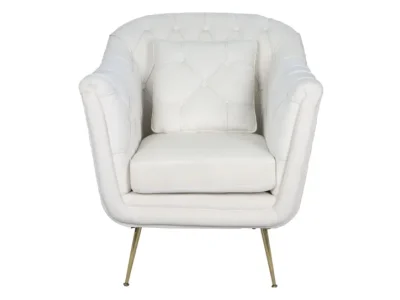 Estila Luxusné art deco biele čalúnené prešívané kreslo Melisa so zamatovým poťahom a zlatými kovovými nožičkami 91 cm