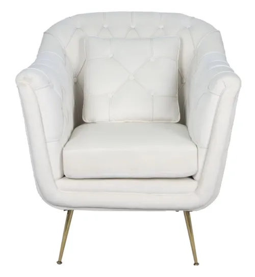 Estila Luxusné art deco biele čalúnené prešívané kreslo Melisa so zamatovým poťahom a zlatými kovovými nožičkami 91 cm