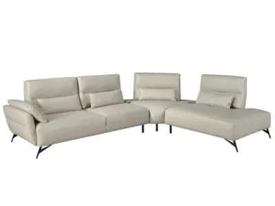 Estila Luxusná moderná rohová sedačka Forma Moderna s poťahom z pravej kože v pieskovej sivej farbe 341 cm
