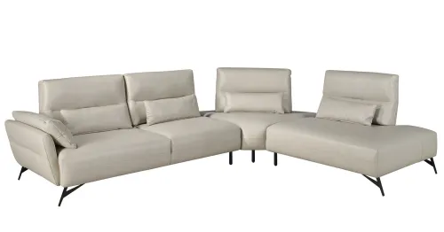 Estila Luxusná moderná rohová sedačka Forma Moderna s poťahom z pravej kože v pieskovej sivej farbe 341 cm