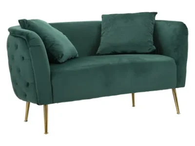 Estila Glamour obdĺžniková zelená zamatová čalúnená dvojmiestna sedačka Lienne s oblými opierkami a zlatými kovovými nožičkami 127 cm