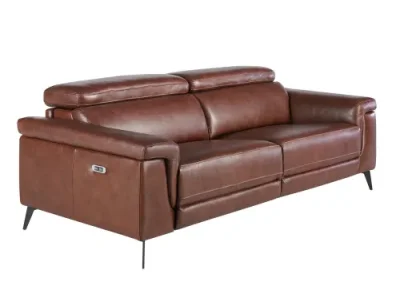 Estila Luxusná trojmiestna moderná kožená masážna sedačka Junas v tmavej hnedej farbe v obdĺžnikovom tvare s čiernymi nožičkami 215 cm