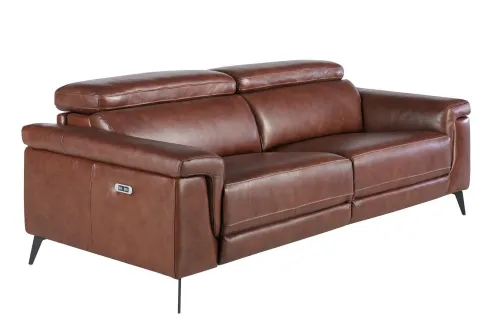 Estila Luxusná trojmiestna moderná kožená masážna sedačka Junas v tmavej hnedej farbe v obdĺžnikovom tvare s čiernymi nožičkami 215 cm