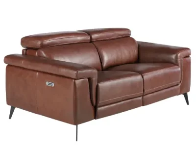 Estila Luxusná moderná kožená trojmiestna sedačka Junas v hnedej farbe s čiernymi nožičkami s relaxačným elektrickým systémom 170 cm