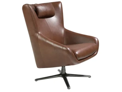 Detail produktu Estila Luxusné otočné moderné kožené kreslo Junas v hnedej farbe s čiernou kovovou nohou 100 cm