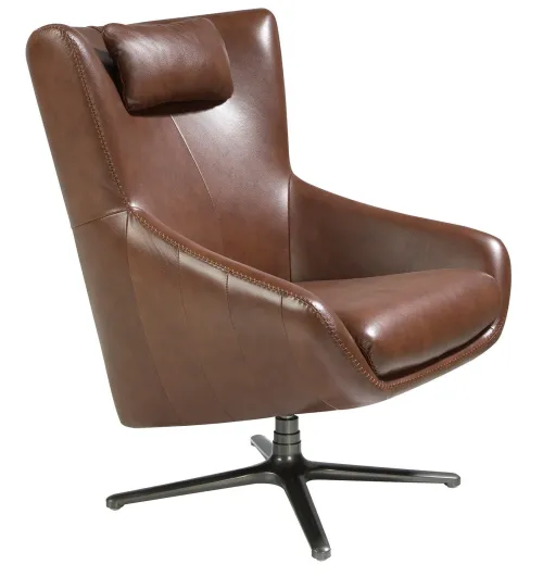 Estila Luxusné otočné moderné kožené kreslo Junas v hnedej farbe s čiernou kovovou nohou 100 cm
