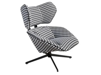 Estila Luxusné moderné otočné kreslo Gallinetto s textilným poťahom so vzorom kohútej stopy v čiernej a bielej farbe 98 cm